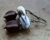 Coffee Bean and Periwinkle Beaded Earrings