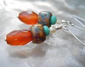 Carnelian Kaleidoscope Earrings -- Dazzling Sunset Shades in Stone, Ceramic, Glass & Shell, w Sterling Ear Wires // Hurricane Aid