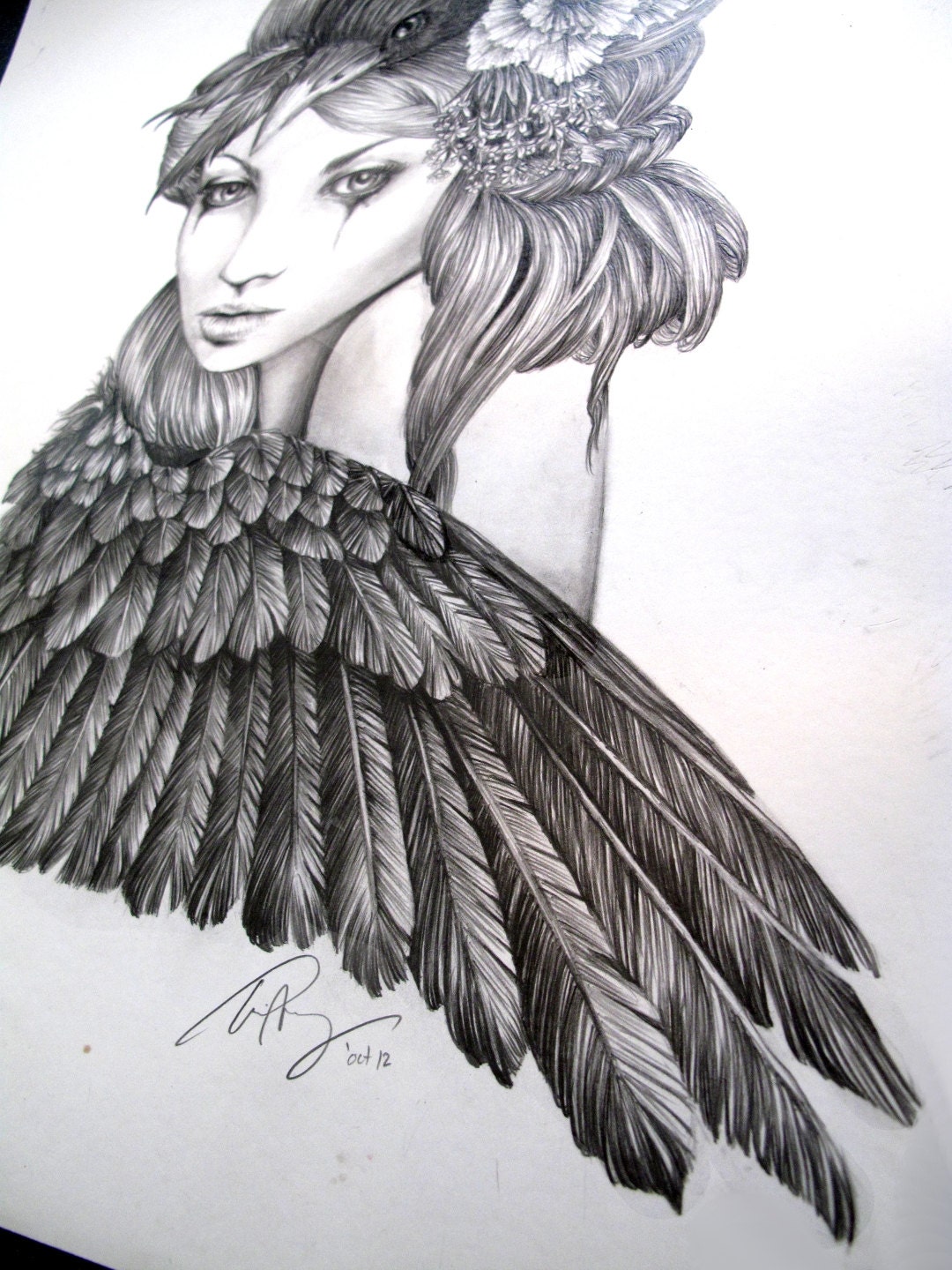 Lavender- Illustration- crow- bird- raven- wing- Black and white- signed print- tattoo- art