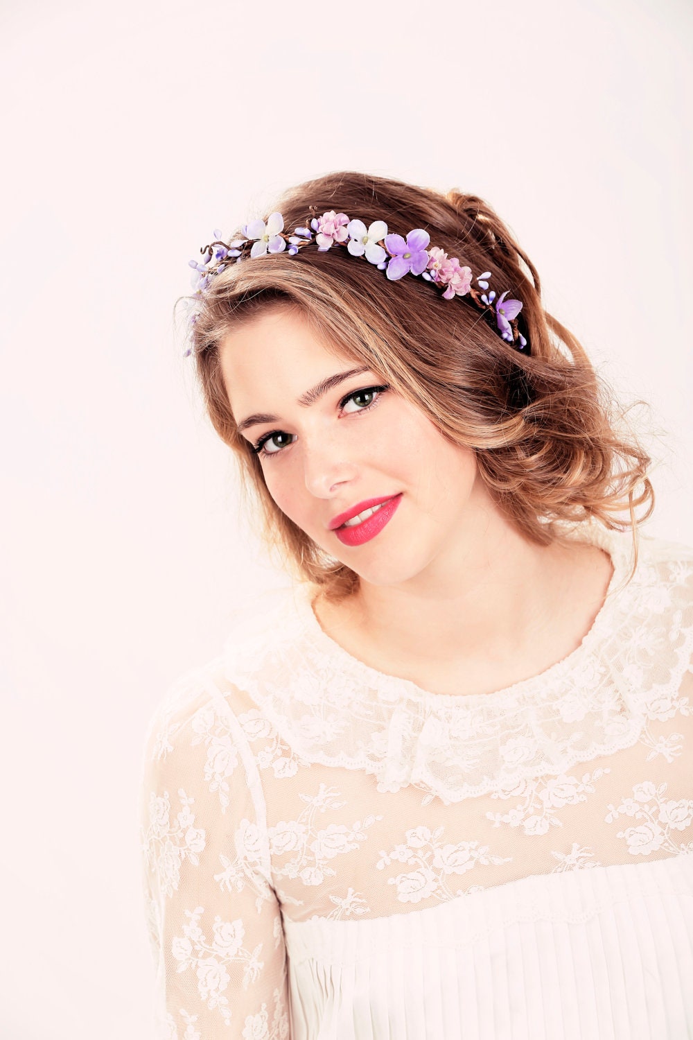 Bridal flower crown, Purple flower, woodland wedding, wedding hair accessory