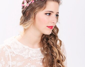 pink flower crown, wedding headpiece, flower crown, bridal headband, wedding headband, bridal headpiece, wedding accessories