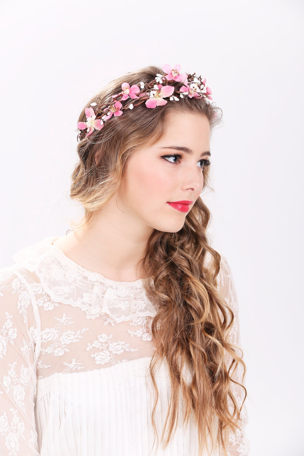 pink flower crown, wedding headpiece, flower crown, bridal headband, wedding headband, bridal headpiece, wedding accessories