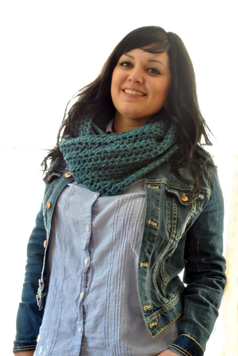Big Simple Infinity Cowl - Crocheted Chunky Infinity Scarf Pick Your Color