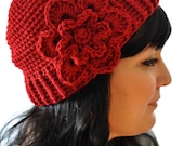 The Bloom Hat - Crochet Flower Applique Beanie Hat Winter Pick your Color