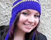 Minnesota Vikings Ear Flap Hat  - Purple , Yellow, Crocheted - SALE