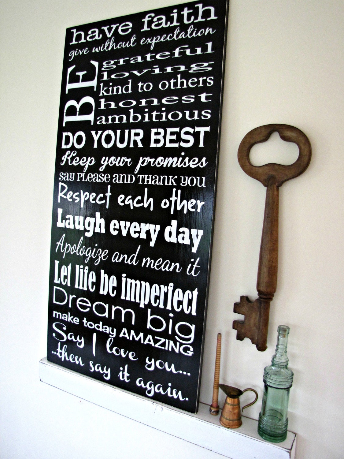 Family Rules Typography Sign-LARGE Oversized Wall Decor- Wooden Distressed Sign