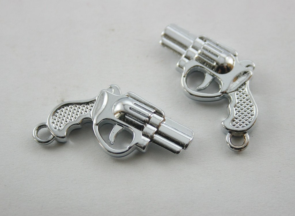 10 pcs. Zinc Silver Handgun Pistol Revolver Charms Pendants Decorations Findings 18 mm. SPG4