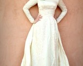 Vintage 50s Wedding Dress in Dutchess Silk Satin and Alencon Lace Couture Fink Original Bridal Gown Detachable Train XS Petite