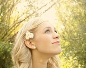 Rosette Bobby Pin Ivory Silk Fabric Flower Rosette Hair Bobby Pin Chic and Ivory Trio Swarovski Crystal Hair Pin Romantic