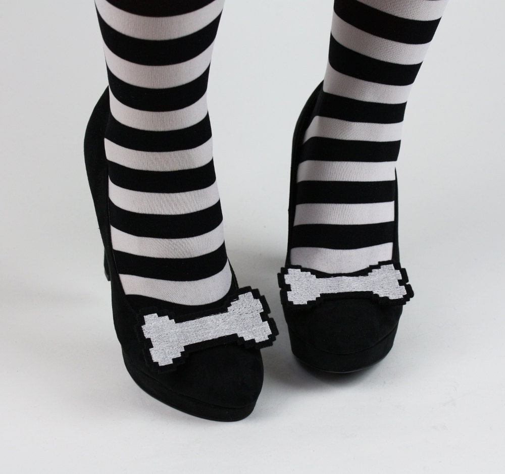 8 Bit Bone Shoe Clips, Pixel Bones