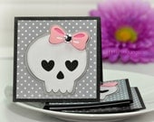 White and Black Skull  Punk Rock Glam Rhinestone Bow-  Mini Cards( Set of 4)