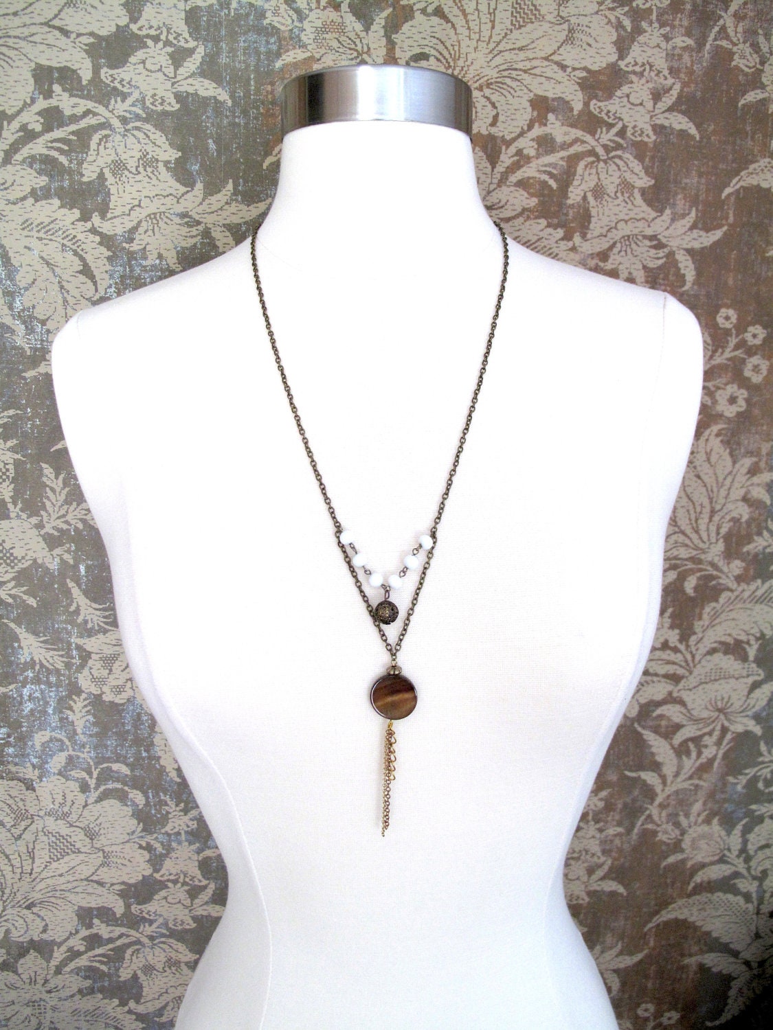 MATTATUCK Necklace - Amber Shell and Up-cycled Elements on Brass