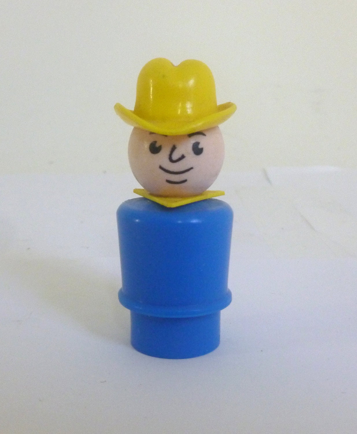 Vintage Fisher Price Little People Cowboy Blue Shirt Yellow Hat