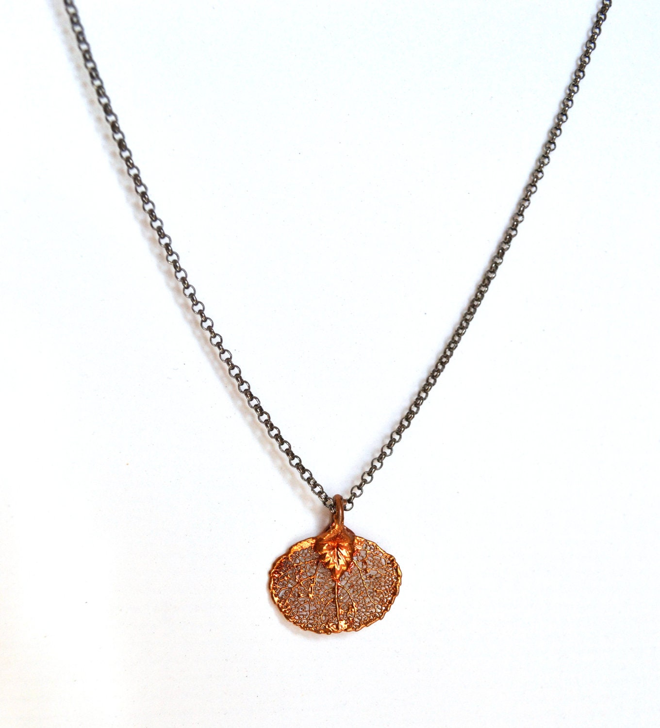 Nature Inspired Leaf Necklace- Bronze dipped with dark bronze chain. Organic/ Outdoorsy/Tree hugger/ Metal Jewelry