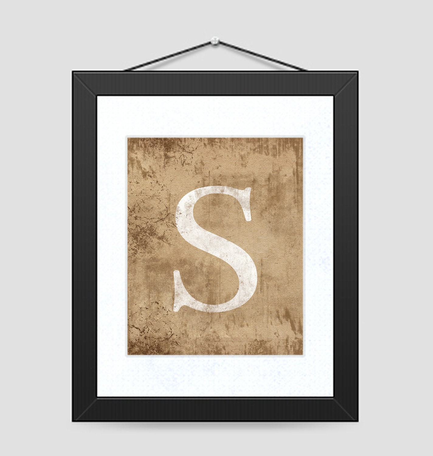 Distressed Letter Monogram Print Wall Art and Decor - Select Any Alphabet Letter Monogram - Small, 5 x 7