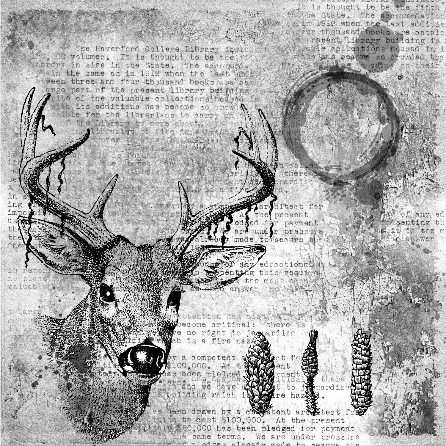 Fabric panel Deer 18x18 inches (45x45 cm)