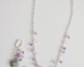 Necklace and Earrings Set Semi Precious Stones, Silver, Womens Jewelry, Womens Necklace, Dangle Earrings, Sea Foam, Raspberry Stones