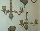 5 Brass Candle Sconces with Great Patina