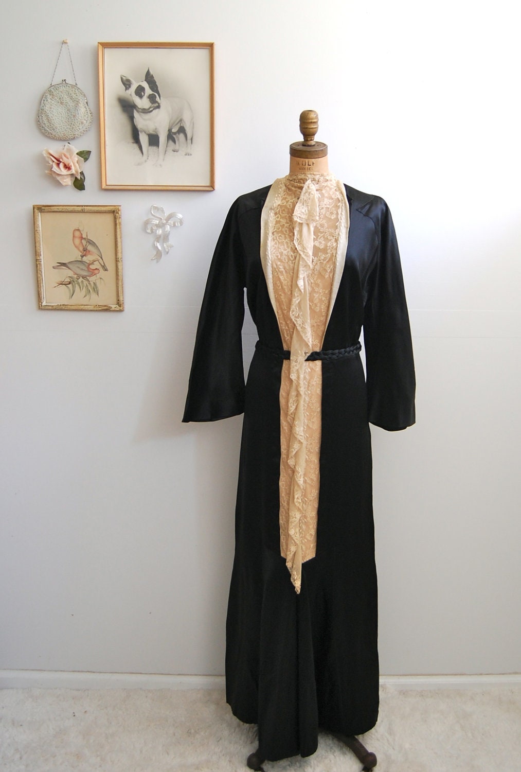 Edwardian 1900s 1910s Dress - Antique Black Satin Lace Dress - The Emmaline