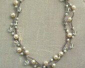 Pearl wrap necklace - Gigi - crochet necklace Boho chic crocheted jewelry Bohemian statement necklace, white pearls, crystals