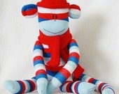 Sock Monkey Kit - Red White and Blue Stripes, Craft Kit, Stuffed Animal