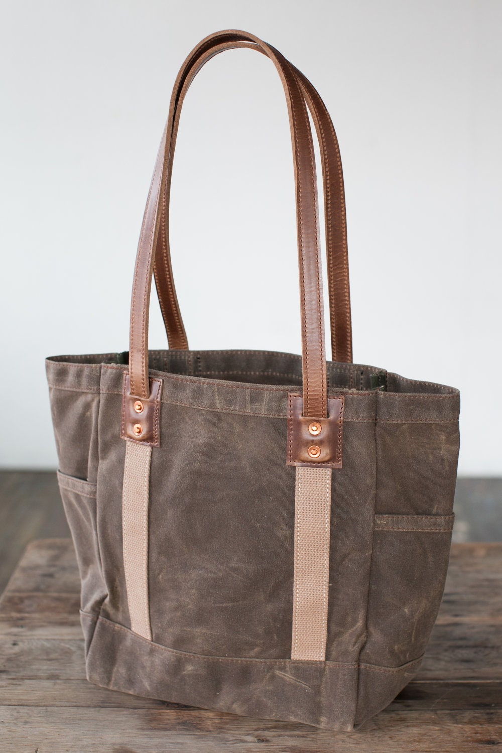 No. 115 Carry Tote in Dark Khaki Waxed Canvas & Horween Leather