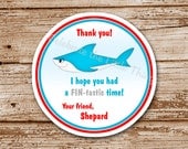 SET of 12 SHARK Favor Tags or Stickers : turquoise or grey, personalized Il_170x135