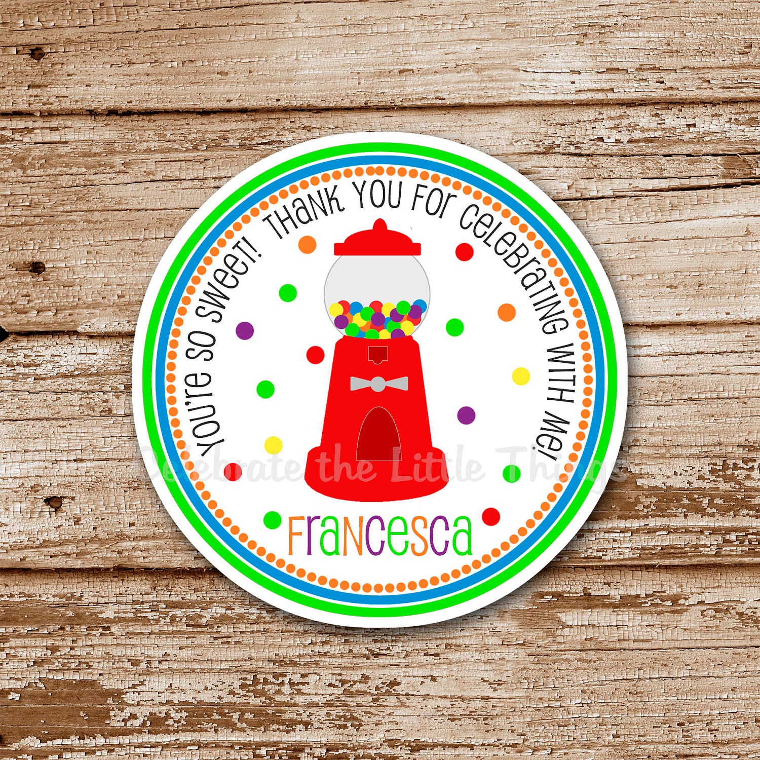 Set of 12 Bubble Gum, Gumball Machine Favor Tags, Stickers : sweet shoppe, personalized Il_570xn