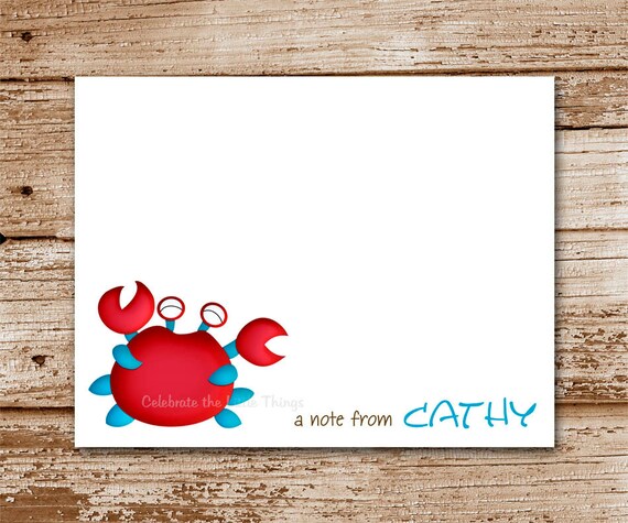 SET of 8 CRAB Note Cards : personalized stationery, thank you notecards Il_570xn