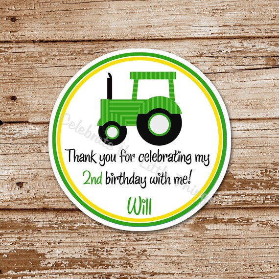 SET of 12 Green TRACTOR Favor Tags or Stickers Il_570xn