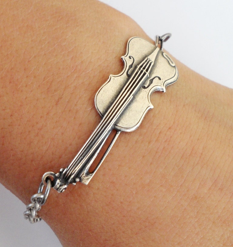 Steampunk Violin Bracelet- Sterling Silver Ox Finish