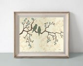 Love Bird Prints, Cottage Chic Home Decor, Damask and Flowers, 11 x 14 inches