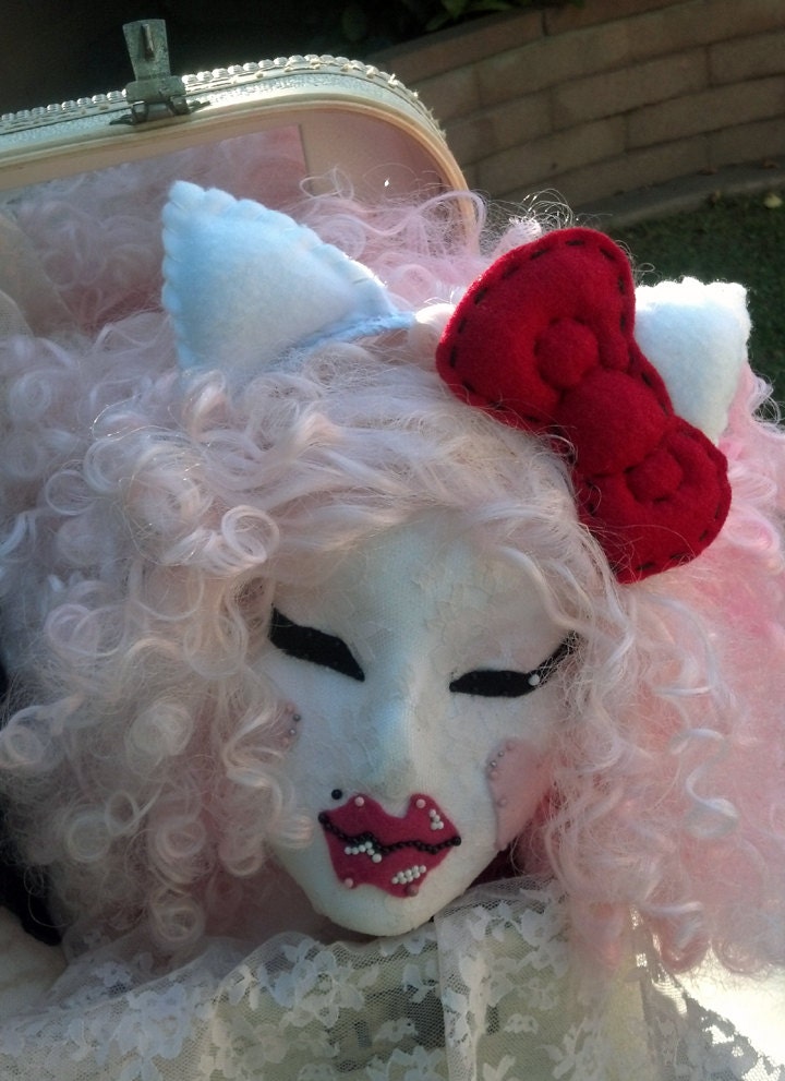 Hello Kitty inspired stuffed kitty ears and bow headband by Love Nicole Stitchery.