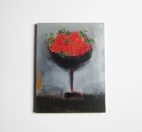 Strawberries 16x20" oil on canvas fine art original oil painting, one of a kind, 30x40 cm
