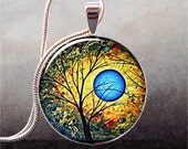 Blue Sun art pendant charm, tree jewelry, tree necklace resin pendant, tree pendant charm