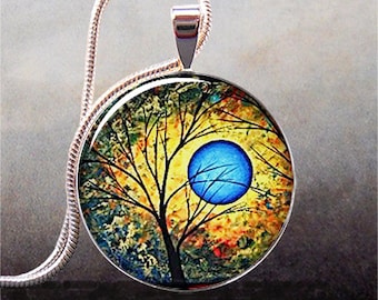Blue Sun art pendant charm, tree jewelry, tree necklace resin pendant, tree pendant charm