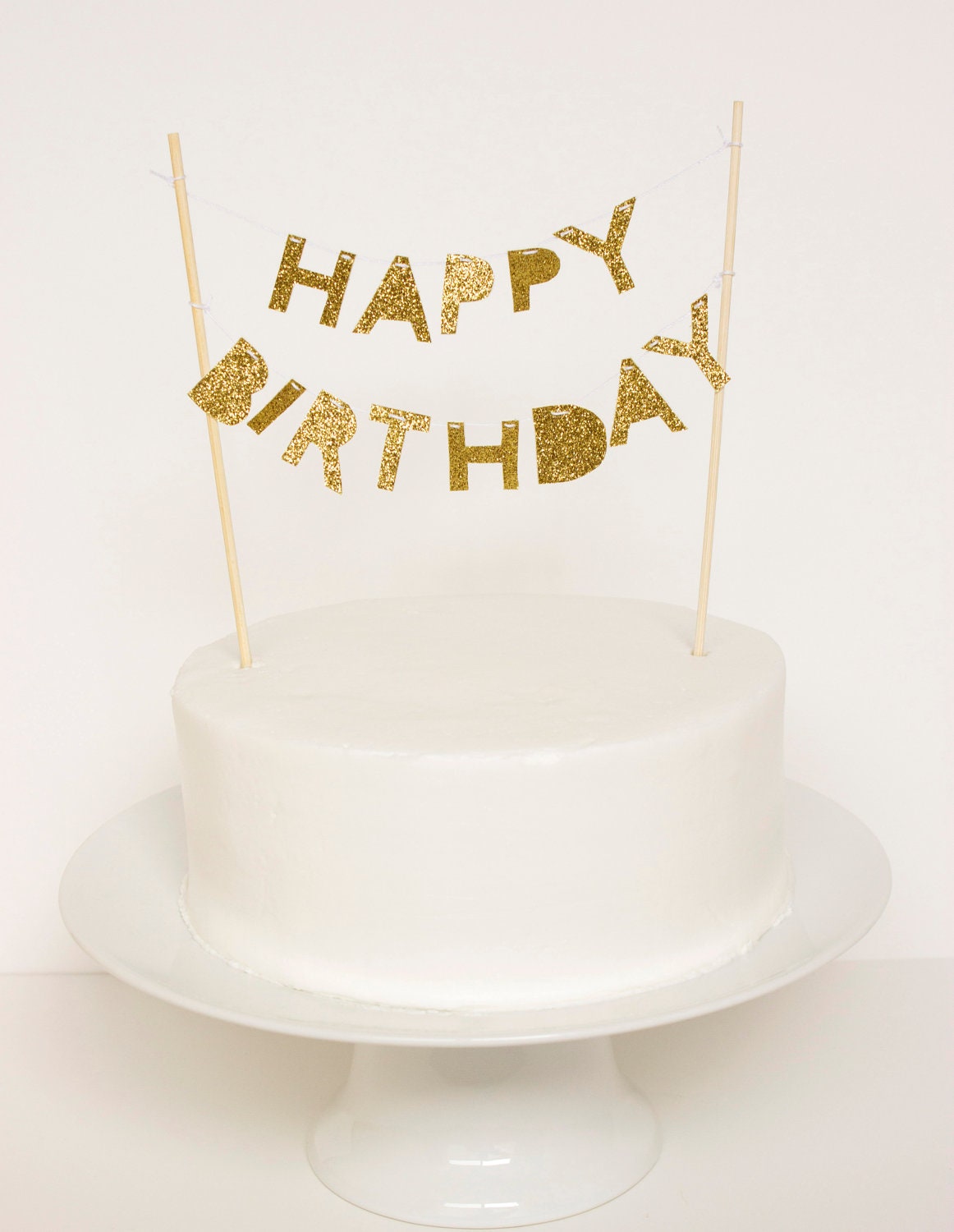 Happy Birthday Cake Topper (Gold Glitter)