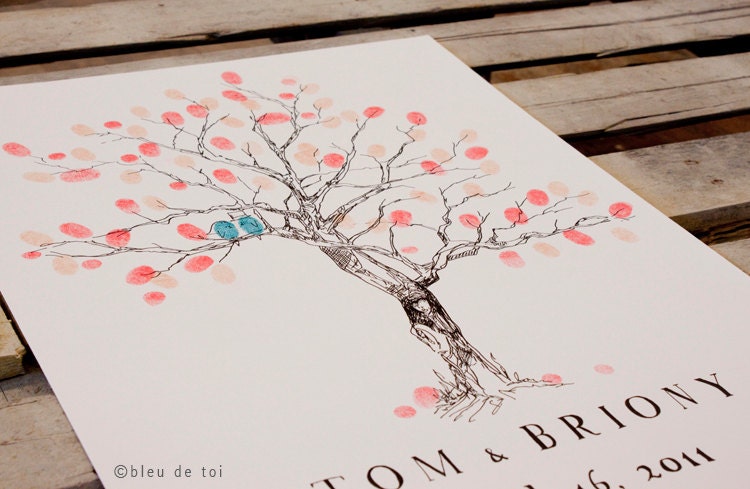 Small Cherry Blossom, The original hand-drawn wedding guest book fingerprint tree (ink pads sold separately)