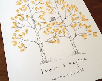 New Design, Discounted, Twin Aspen Design, The original hand-drawn wedding guest book fingerprint tree (ink pads sold separately)