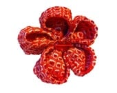 Vintage fabric flower brooch Kanzashi Japanese style handmade in red and white silk shibori fabric
