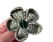 Kimono Brooch Vintage Silk fabric Kanzashi design handmade in green and white Japanese Shibori pattern
