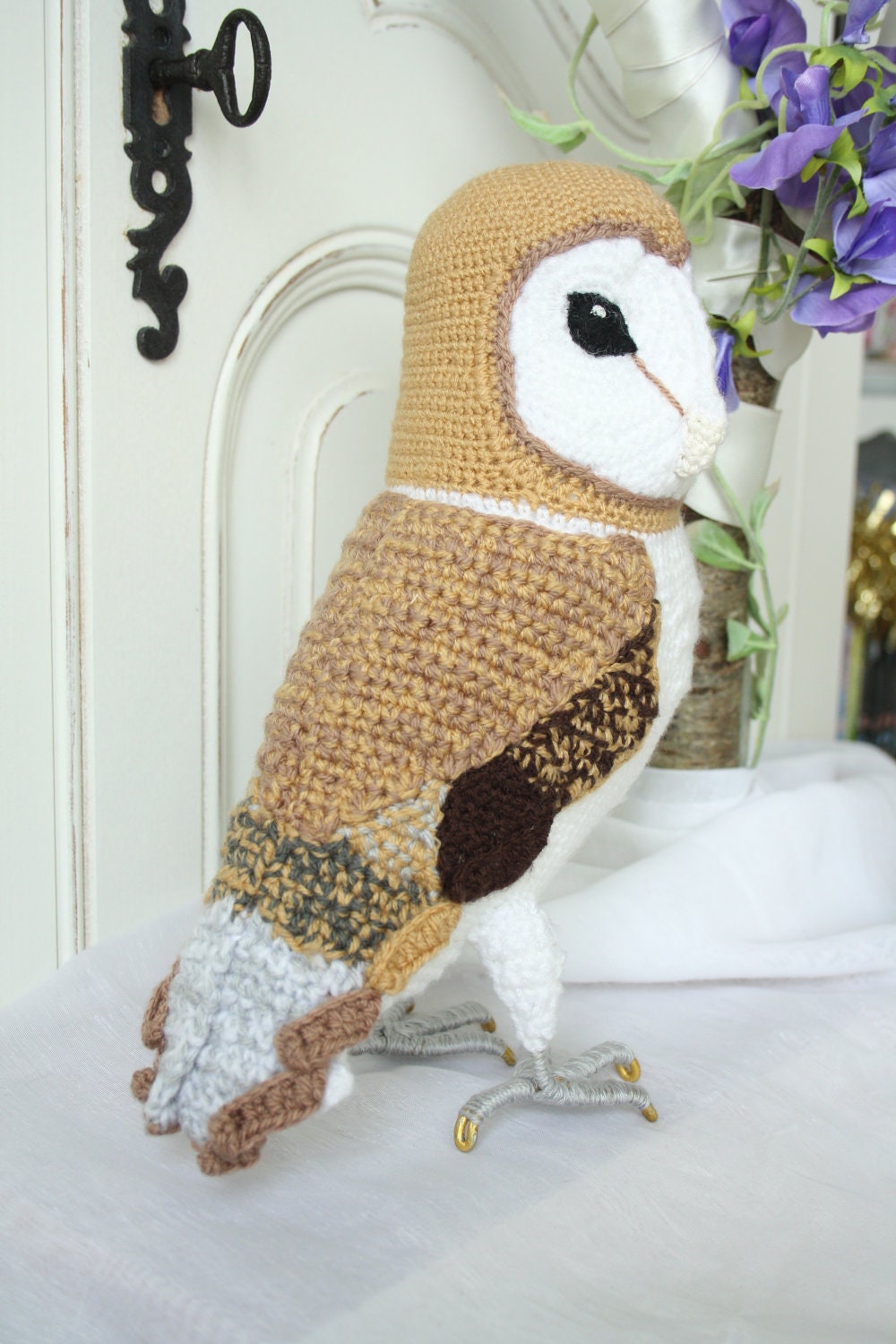 Barn Owl Crochet soft sculpture