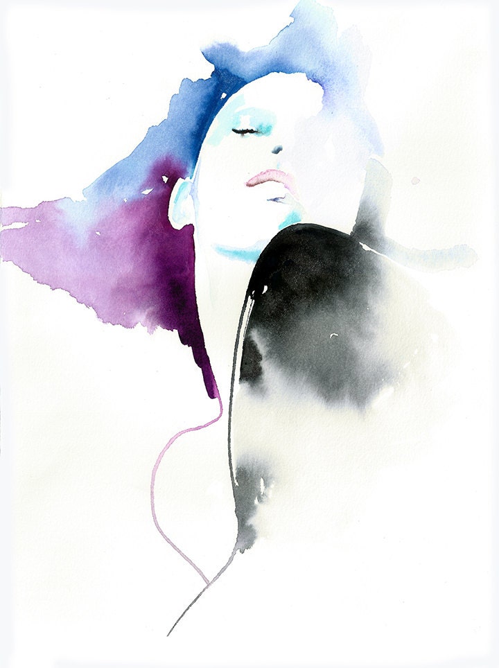 Print of Watercolour Painting, Fashion Illustration. Titled: Parisian Boho 2