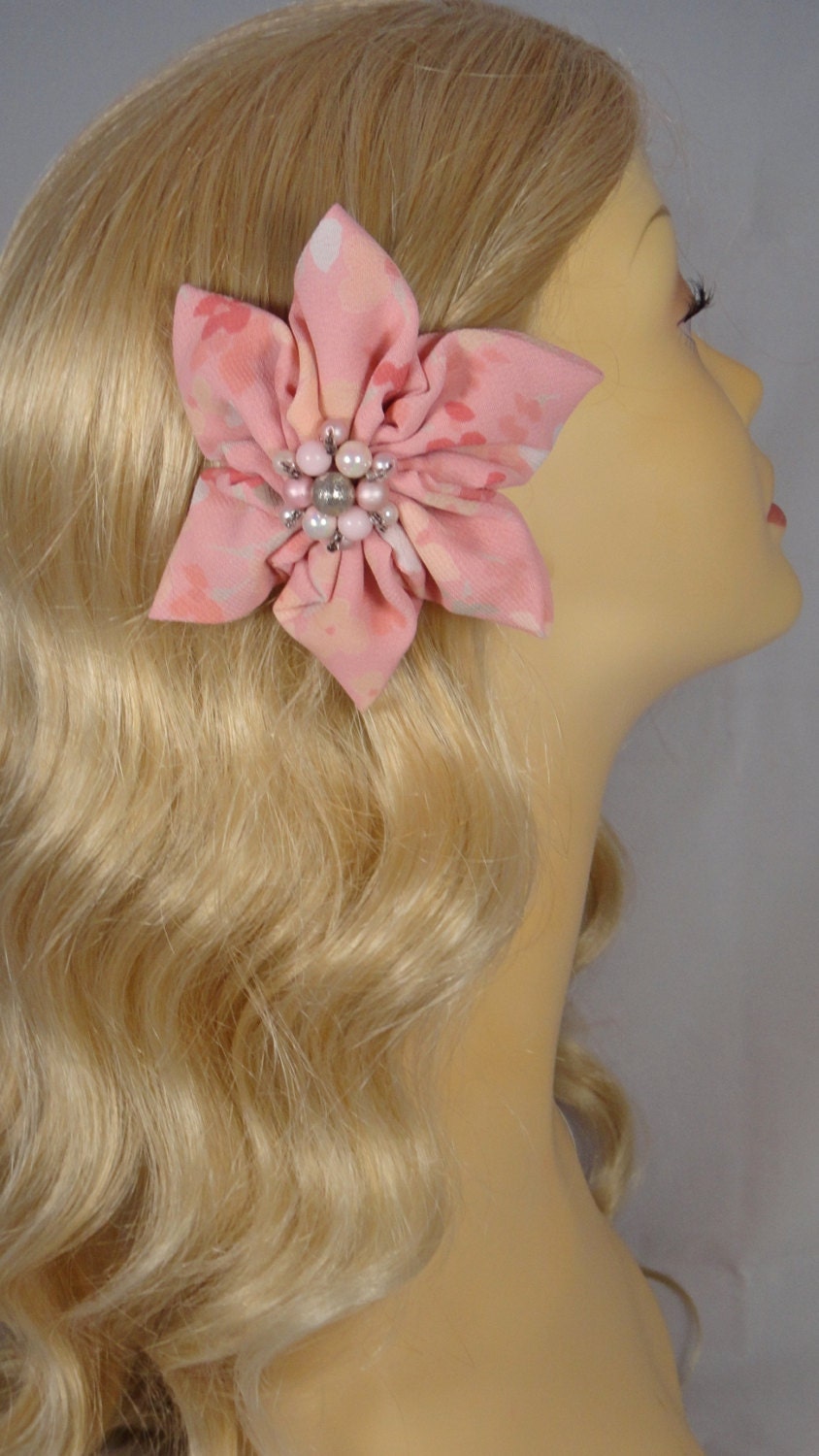Light Pink Handmade Hair Flower with Antique Jewelry