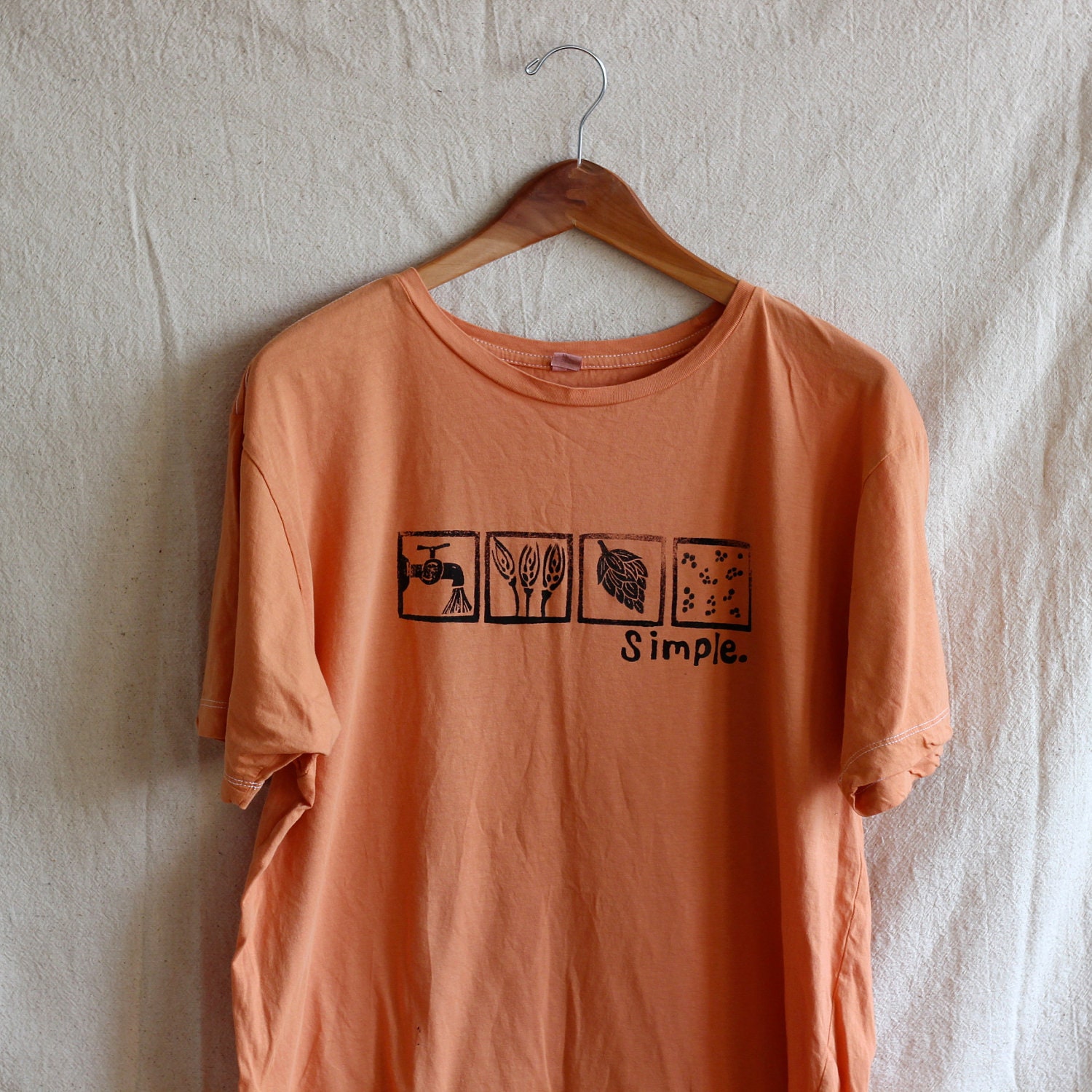 Homebrew Beer TShirt, Short Sleeve, Lino cut block print, hand dyed, Made to Order