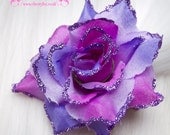 Purple Rose Hair Clips Pair, Glitter, Flower, Fairy, Bride, Bridal Accessories, Goth, Lolita, Rockabilly, hair piece, hairclip, costume