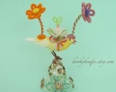 Baby Shower, New Parents, or Special Ocassion Sculpture with Yellow Vintage Bird and Bunny Baby