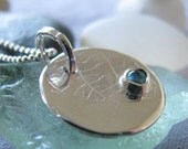 NOV Blue Topaz Silver Leaf Disc Necklace on Ball Chain : November Birthstone