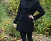 Vintage 80s Mod Military Jacket / Black Wool by Nipon Studio NOS