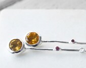 Citrine and Ruby Earring, Sterling Silver Long Earring, Yellow and Red Jewel, Minimalist, Bridal, November Birthstone, Spring 2013